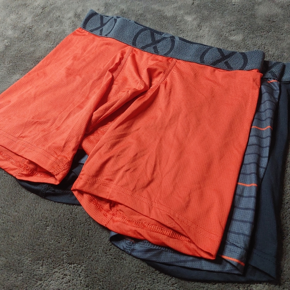 2(x)ist (X) Sport Mesh 6" Boxer Briefs 3-Pack- Small - Orange, Striped and Black